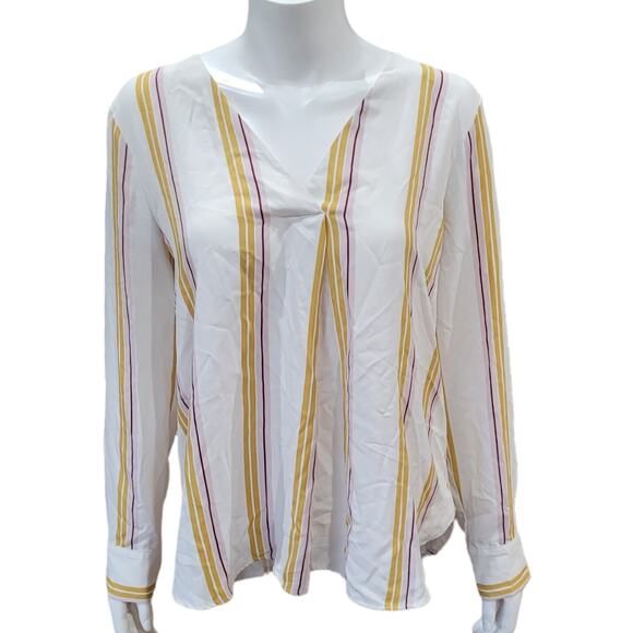 Ann Taylor Pastel Stripe V-Neck Blouse Womens Large Minimalist Career Capsule - Picture 1 of 8